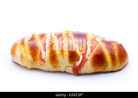 Pain saucisse jambon isolé sur blanc. Banque D'Images