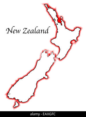 Carte de la Nouvelle-Zélande sur un fond blanc Banque D'Images