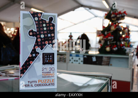 Turin, Italie. 21 Nov, 2014. L'élégant San Carlo's Square accueille les 'onzième édition du festival de chocolat ou "CioccolaTò" avec le slogan : "tous les casse-tête pour le chocolat' et se tiendra jusqu'au 30 novembre 2014. Crédit : Elena Aquila/Pacific Press/Alamy Live News Banque D'Images