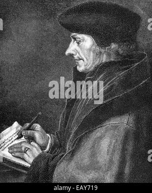 Portrait d'Erasme de Rotterdam, Desiderius von 1465 - 1536, d'un humaniste néerlandais, théologien, philosophe, universitaire et auteur, Portai Banque D'Images