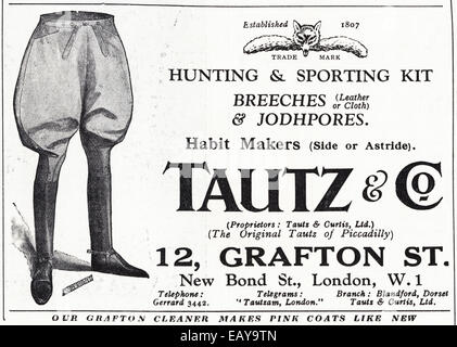 1920 Publicité pour TAUTZ & CO responsables de la chasse et au sport kit de Grafton Street Londres en revue anglaise en date du 19 juin Banque D'Images