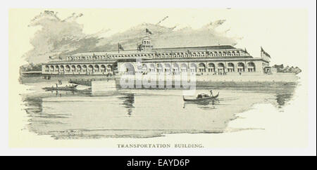 Cette illustration de 1893 représente le bâtiment des transports à l'exposition universelle de Chicago (exposition colombienne), mettant en valeur sa conception architecturale et son importance dans l'histoire des transports. Banque D'Images