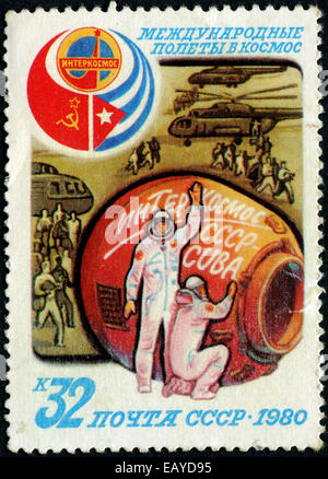 Russie - VERS 1980 : timbres par la Russie, montre l'atterrissage, vers 1980 Banque D'Images