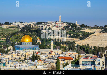 Jérusalem, Israël Vieille Ville paysage urbain au Mont du Temple et Dôme du Rocher. Banque D'Images