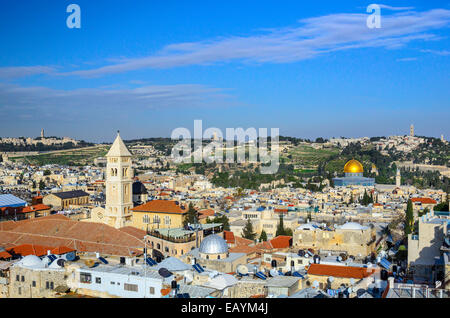 Jérusalem, Israël Vieille Ville paysage urbain au Mont du Temple et Dôme du Rocher. Banque D'Images