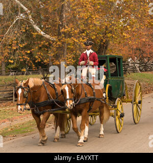 Colonial Williamsburg, Virginie Adam acteur Canaday roulant dans un calèche en automne Banque D'Images