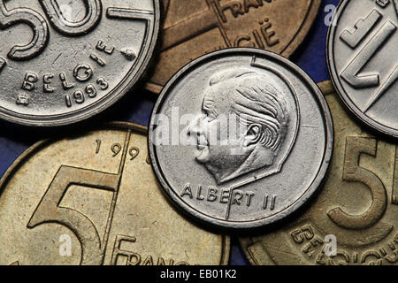 Coins de la Belgique. Le Roi Albert II de Belgique représenté sur le franc belge de monnaie. Banque D'Images