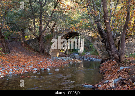 L'Kelefos Pont vénitien aux couleurs de l'automne dans les montagnes Troodos de Chypre Banque D'Images