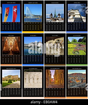 Calendrier de l'année européenne 2015 avec semaine à partir de lundi à Genève, Suisse