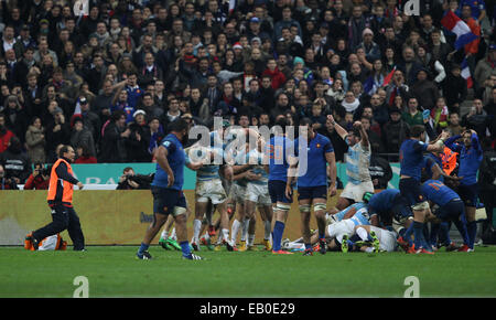 Paris, France. 23 novembre, 2014. Stade de France à Paris. Série d'automne International rugby série. La France contre l'Argentine. L'Argentine célèbrent leur crédit : essayer Plus Sport Action Images/Alamy Live News Banque D'Images