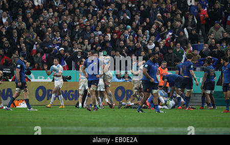 Paris, France. 23 novembre, 2014. Stade de France à Paris. Série d'automne International rugby série. La France contre l'Argentine. Argnetina marquer un essai dans le coin : Action Crédit Plus Sport Images/Alamy Live News Banque D'Images