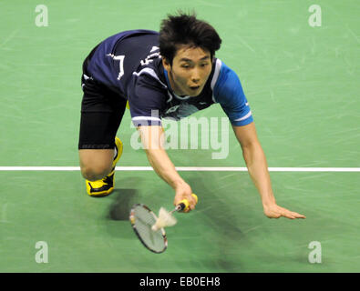 Hong Kong, Chine. 23 Nov, 2014. Fils Wan Ho de Corée du Sud renvoie la navette lors de son dernier match du tournoi contre Chen long de la Chine à l'Yonex-Sunrise Open de Hong Kong à Hong Kong, Chine du sud, le 23 novembre 2014. Fils Wan Ho a gagné 2-0 à l'or. © Lo Fai Ping/Xinhua/Alamy Live News Banque D'Images