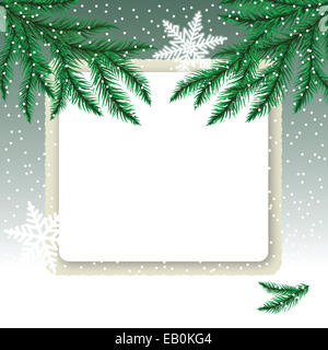 Le cadre sur le banc de neige et de sapins des branches d'arbre. Banque D'Images