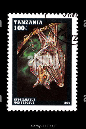 Timbre de Tanzanie représentant une tête de marteau bat (Hypsignathus monstrosus) Banque D'Images