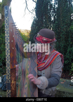 Haworth, UK, le 23 novembre 2014. Dame jouant à la harpe fait main Haworth Steampunk festival. Credit : Sue Burton/Alamy Live News Banque D'Images