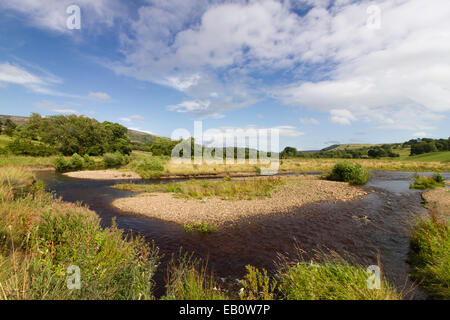 Les bancs de graviers et des méandres de la rivière Swale, Swaledale dans le Yorkshire Dales Banque D'Images