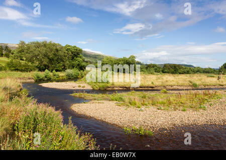 Les bancs de graviers et des méandres de la rivière Swale, Swaledale dans le Yorkshire Dales Banque D'Images