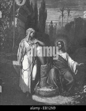 Jésus le Christ et la femme de Samarie. Banque D'Images