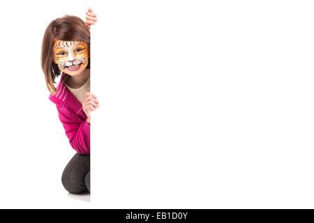 Jeune fille avec face-paint et un tableau blanc Banque D'Images