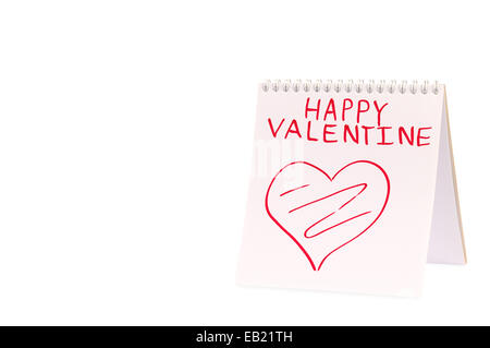 Organiseur avec salutation de la Saint-Valentin isolated over white background Banque D'Images