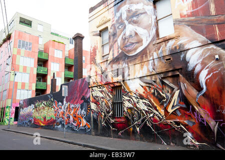 Street Art mural à Fitzroy, Melbourne, Victoria, Australie Banque D'Images