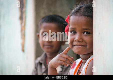 Les enfants, portrait, Rameswaram, l'île de Pamban, Tamil Nadu, Inde Banque D'Images