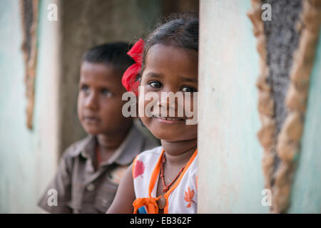 Les enfants, portrait, Rameswaram, l'île de Pamban, Tamil Nadu, Inde Banque D'Images