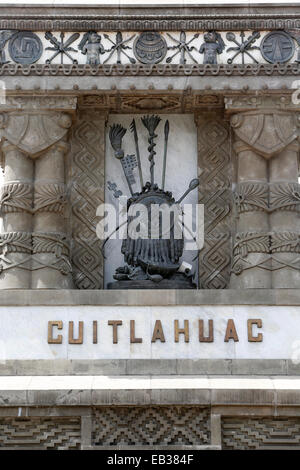 Monument à Cuauhtémoc, le dernier souverain Aztèque, détail de la base, Mexico, District Fédéral, Mexique Banque D'Images