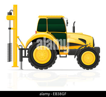 Tracteur avec une foreuse illustration isolé sur fond blanc Banque D'Images