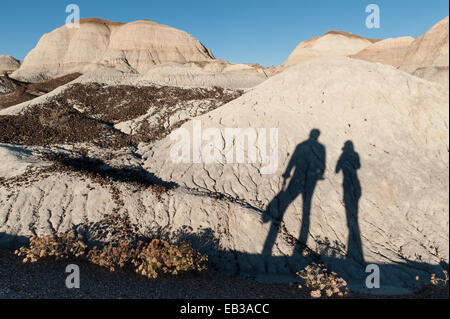 USA, Arizona, Petrified Forest National Park, Blue Mesa Trail, l'ombre de randonneurs Banque D'Images