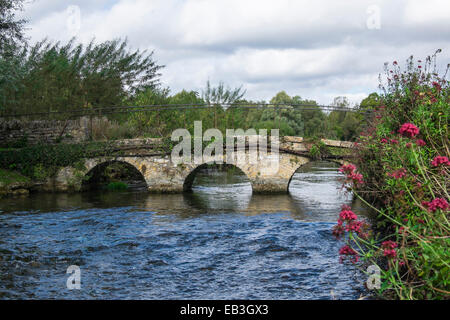 Pont pied sur la rivière Coln à Arlington Row Bibury Gloucestershire Angleterre Banque D'Images