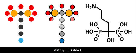 Fosamax (alendronate, ostéoporose) classe des biphosphonates molécule pharmaceutique. Formule topologique classique et stylisé représentant Banque D'Images