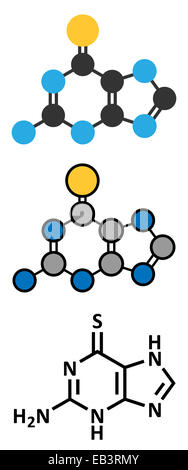 La colite ulcéreuse et la leucémie Tioguanine molécule pharmaceutique. Formule topologique classique et représentations stylisées. Banque D'Images