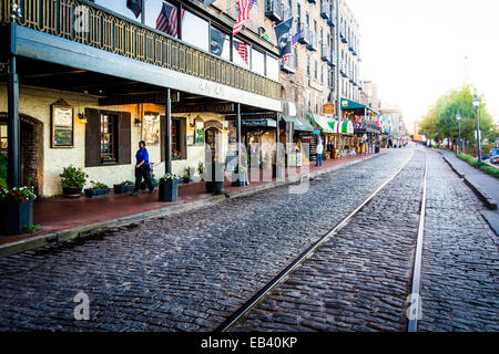 East River Street à Savannah, Géorgie. Banque D'Images