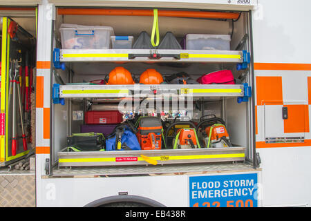 Service d'urgence de l'Etat, SES, véhicule et l'équipement sur l'affichage à Melbourne, Australie Banque D'Images
