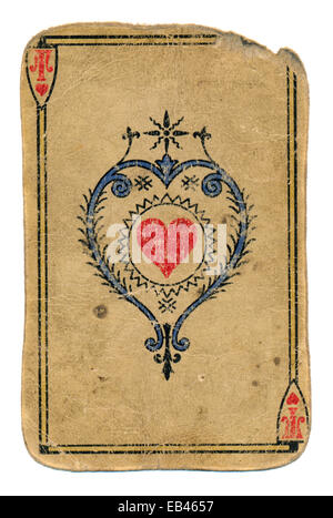 Grunge antique utilisé carte à jouer Ace of Hearts isolated on white Banque D'Images