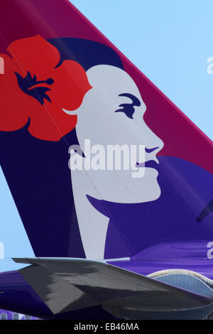 Queue d'Hawaiian Airlines avions, l'Aéroport International d'Honolulu, Honolulu, Oahu, Hawaii, USA Banque D'Images