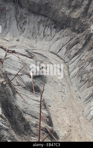 La nouvelle nature, paysage créé par l'éruption du Mont Kelud, une mer de sable comble les ravins Banque D'Images