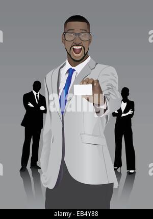 Heureux classy businessman showing carte blanche Illustration de Vecteur