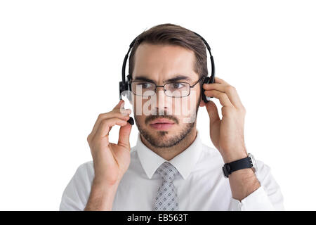 Portrait d'un homme d'affaires ciblées avec casque Banque D'Images