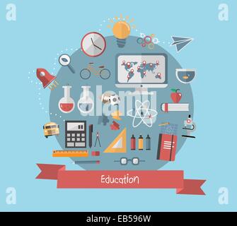 Bannière de l'éducation avec les icônes de l'école Illustration de Vecteur
