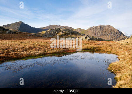 Vue de Mt Snowdon, Carnedd Ugain (Crib) Ddysgl y et lit d'Gallt Goch y Wenallt dans le Snowdon horseshoe. Galles, UK Banque D'Images