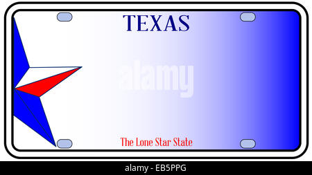 La plaque d'immatriculation du Texas en rouge blanc et bleu avec Lone Star State du texte sur un fond blanc Banque D'Images