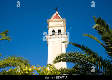 La ville de Zakynthos, Zante, îles Ioniennes, Grèce. Clocher de la cathédrale d'Agios Dionysios. Banque D'Images