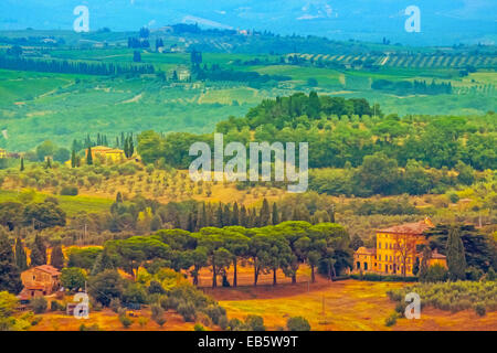 Peinture à l'huile filtrée photo de paysage Toscane, Italie. Banque D'Images