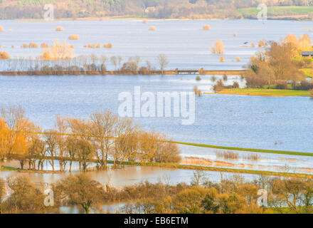 La rivière Arun dans les inondations près de Amberley, West Sussex, UK Banque D'Images