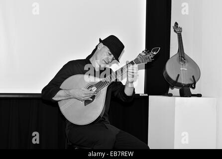 Le Portugal, l'Algarve : João Cuña musicien jouant la Guitarra Portuguesa dans son spectacle dans le Museu Municipal à Faro Banque D'Images