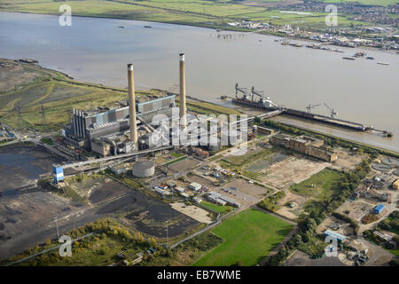 Une vue aérienne de Tilbury B sur la Tamise en Essex Banque D'Images