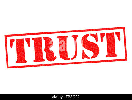 TRUST de tampon en caoutchouc rouge sur un fond blanc. Banque D'Images