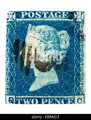 La reine Victoria timbre bleu 2d Banque D'Images